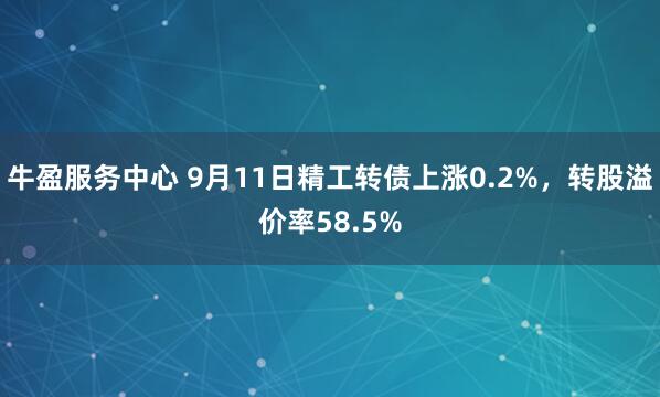 牛盈服务中心 9月11日精工转债上涨0.2%，转股溢价率58.5%